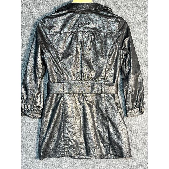 Guess Trench Coat Jacket Single Breasted Belted‎ Metallic Charcoal Gray Womens S - Picture 9 of 14